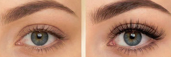 Cils et sourcils avant et après le sérum Vollaré